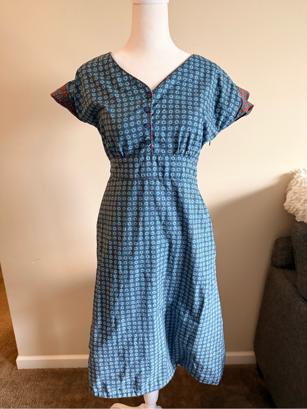 Seasalt Cornwall dress 100% cotton geometric print midi costal cottage sz 8
